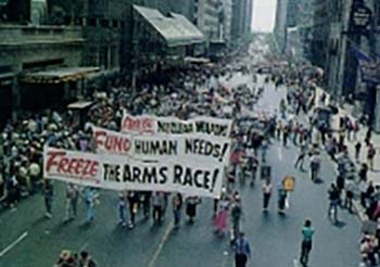 Marchers on city street